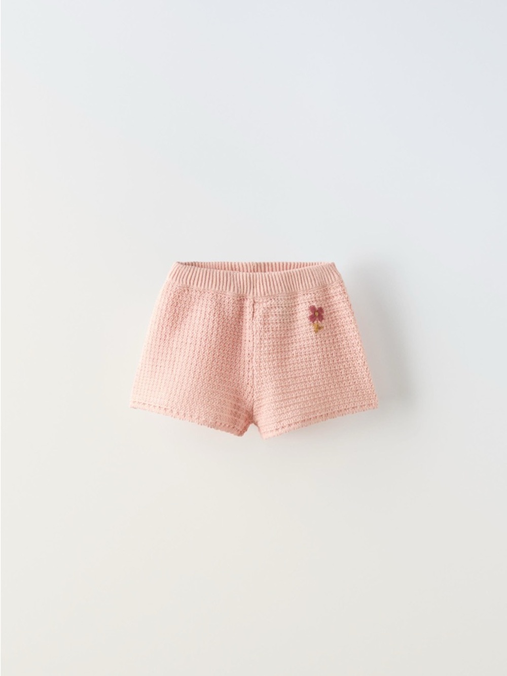 Zara Pink Knit Floral Embroidered Kids Shorts
